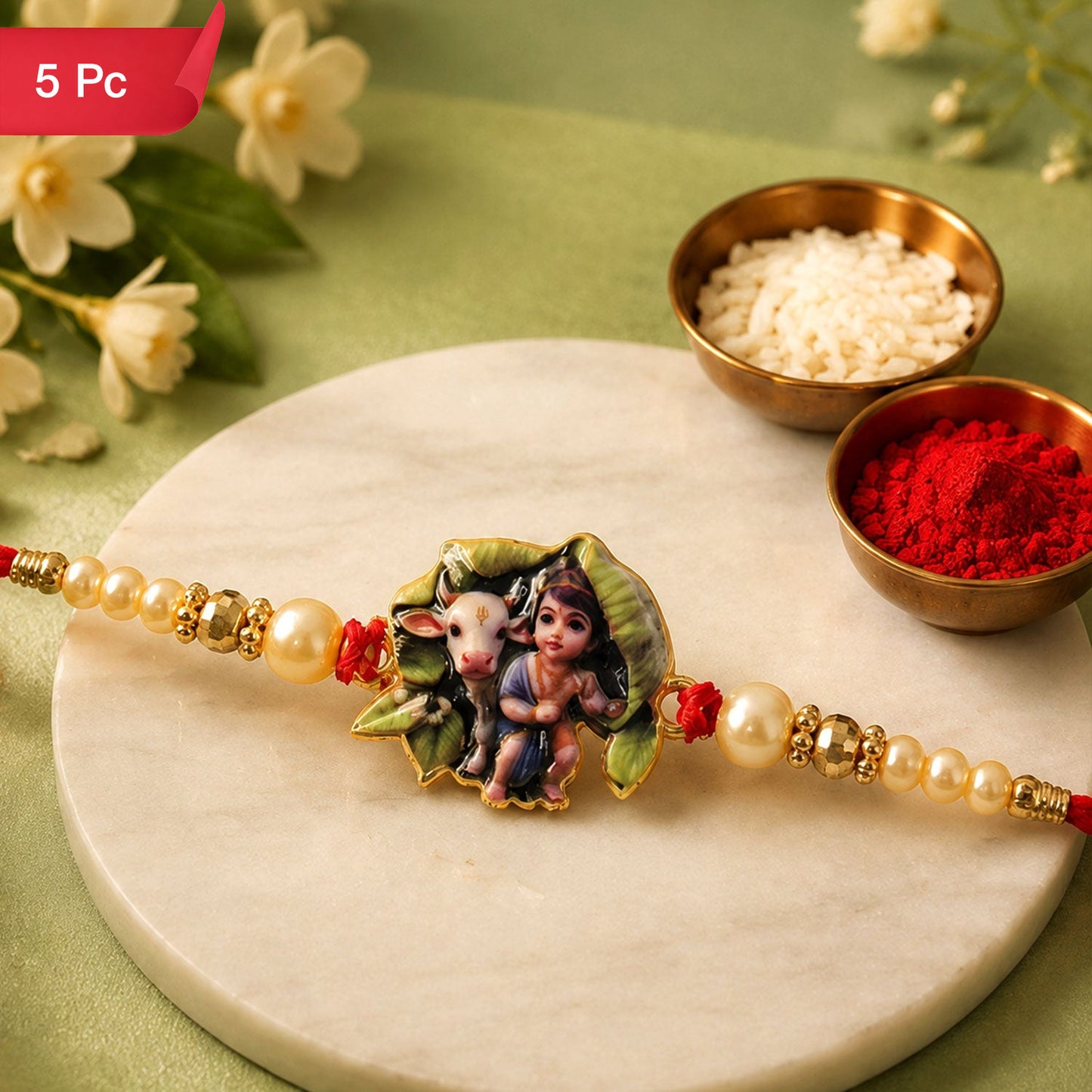 Bal Krishna Rakhi Pearl Beaded Designer Rakhi for Brother (5pcs)