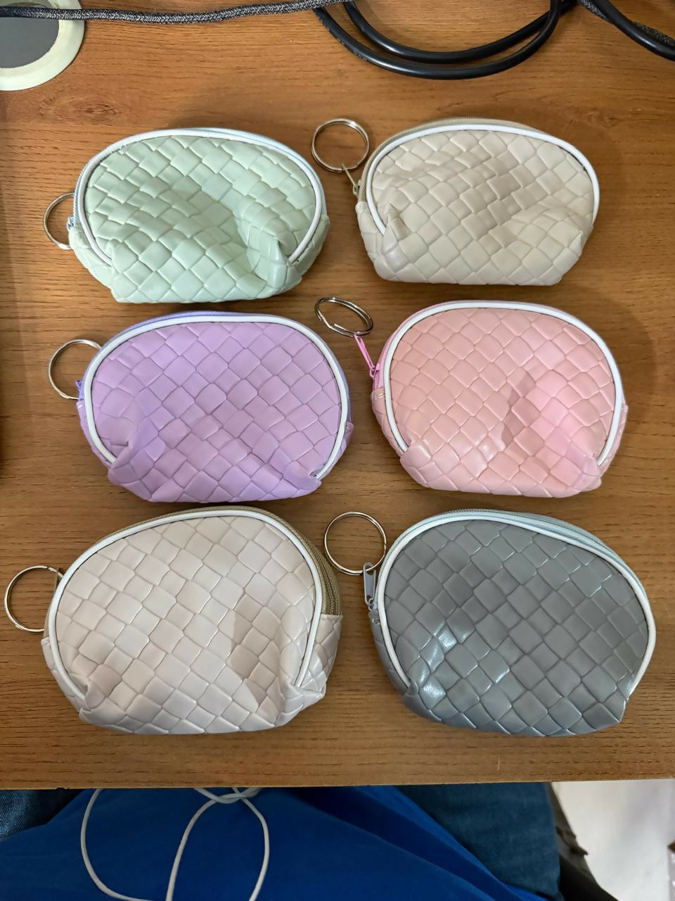 Mini woven coin pouch with keychain, multiple color options