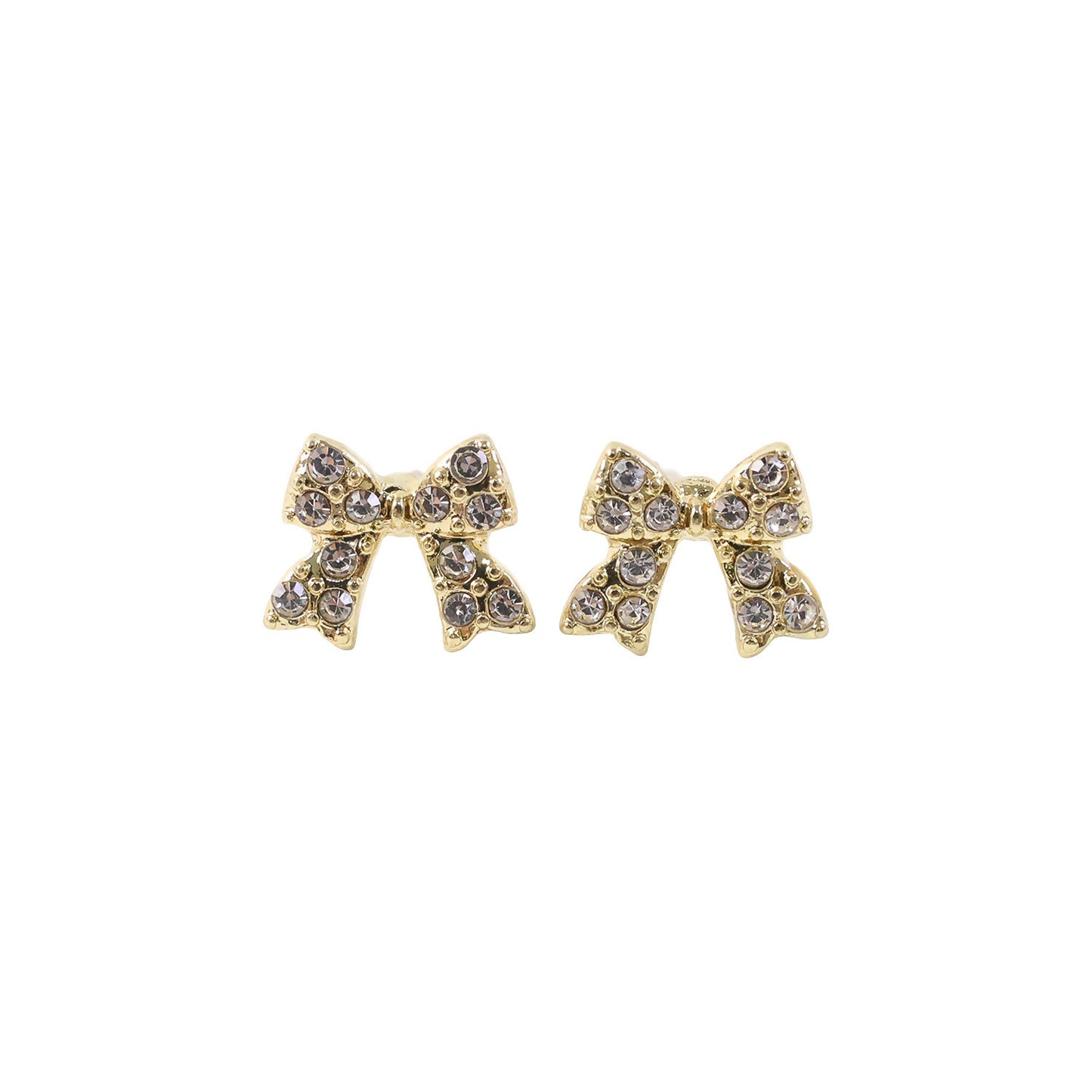 Pair of sparkling gold plated bow ribbon stud earrings