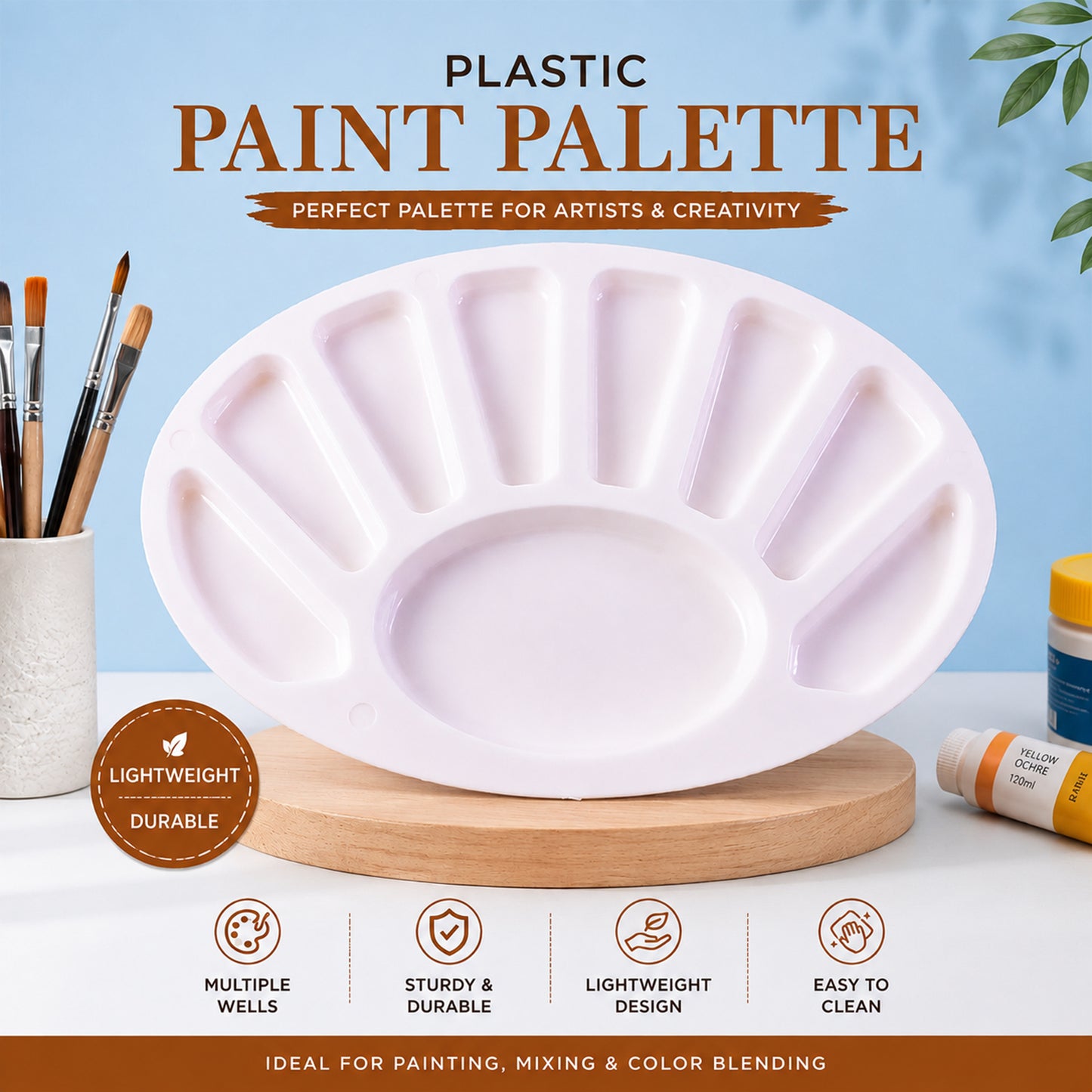 Small Oval Colour Mixing Plate 8 Well Paint Palette for Painting & Colour Blending