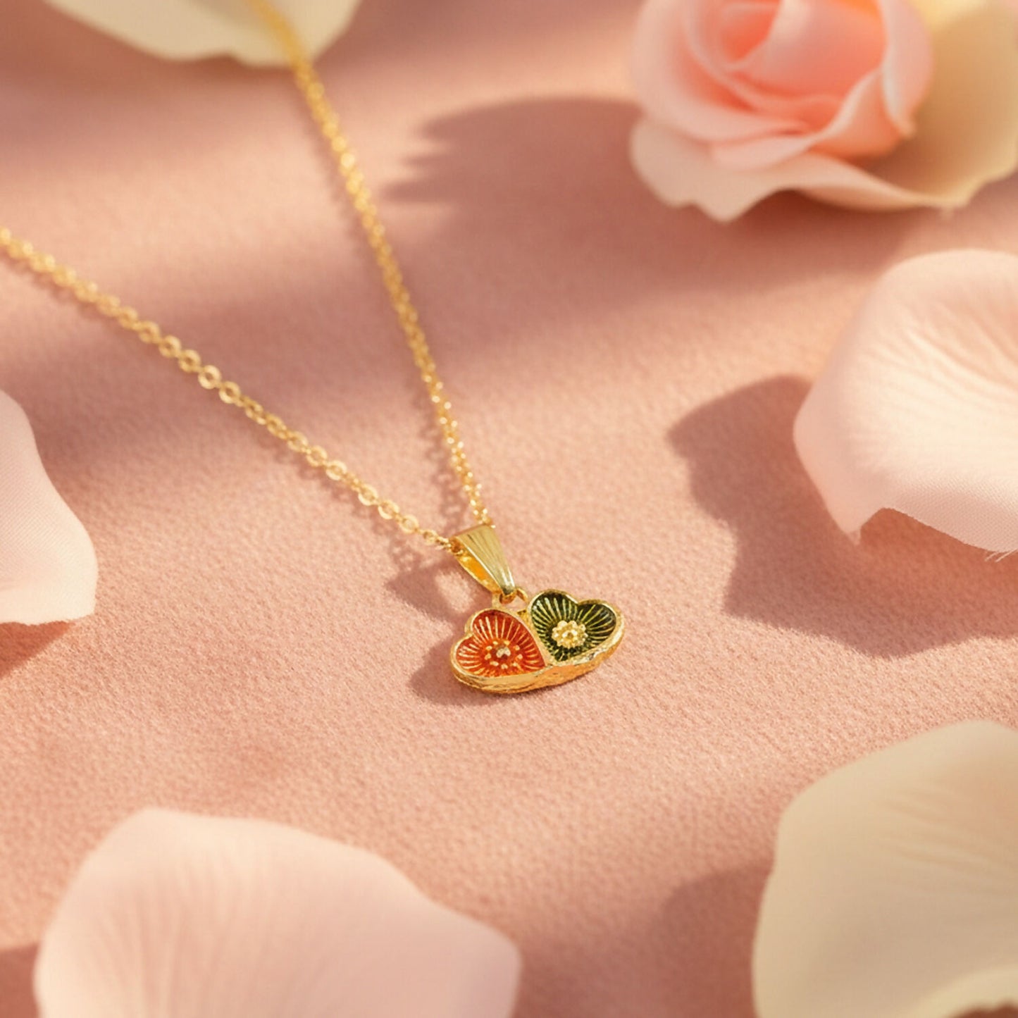 Elegant Dual Heart Design Pendant Necklace with Chain for Women