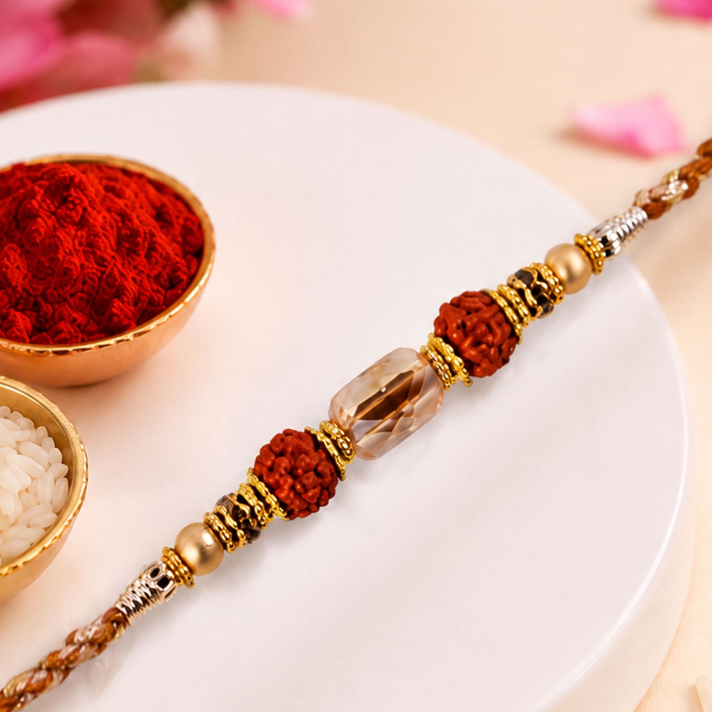 Graceful Pastel Pearl Rakhi with Fine Beads and Premium Raksha Bandhan Charm