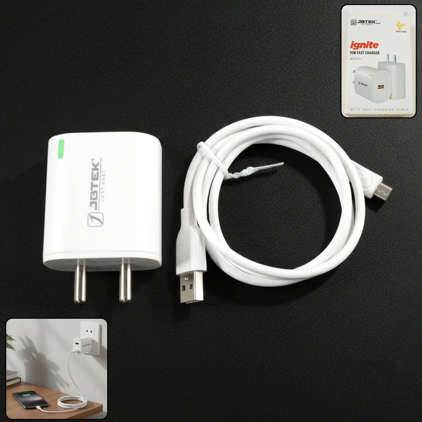USB Fast 15W Charging Adapter with Micro USB Cable for Smartphones