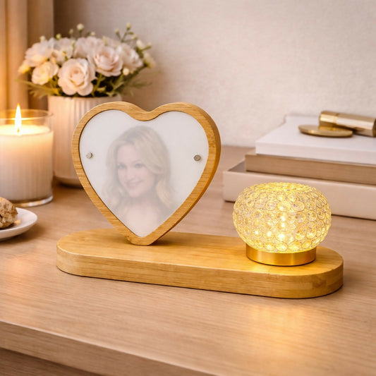 Heart Shape Wooden Photo Frame Lamp with LED Crystal Light