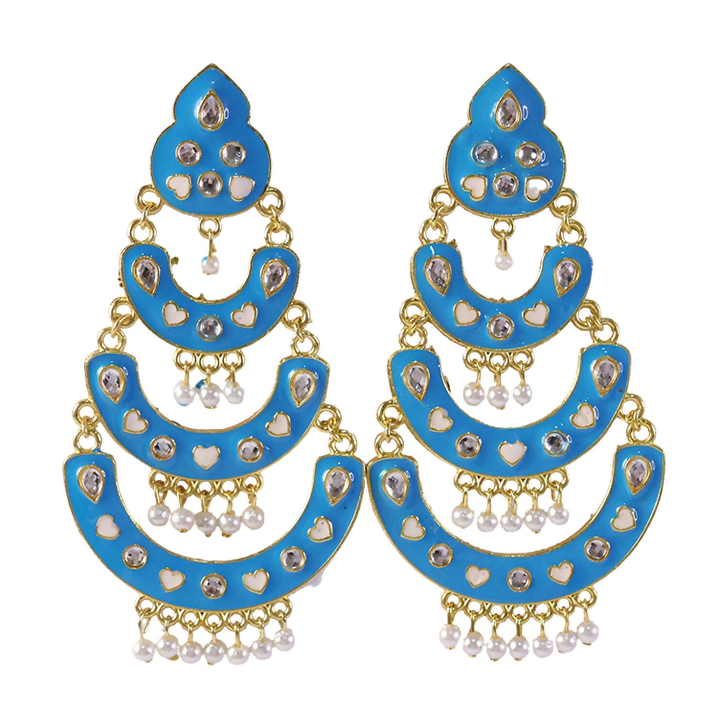 Gold-tone borders and heart details on chandbali earrings