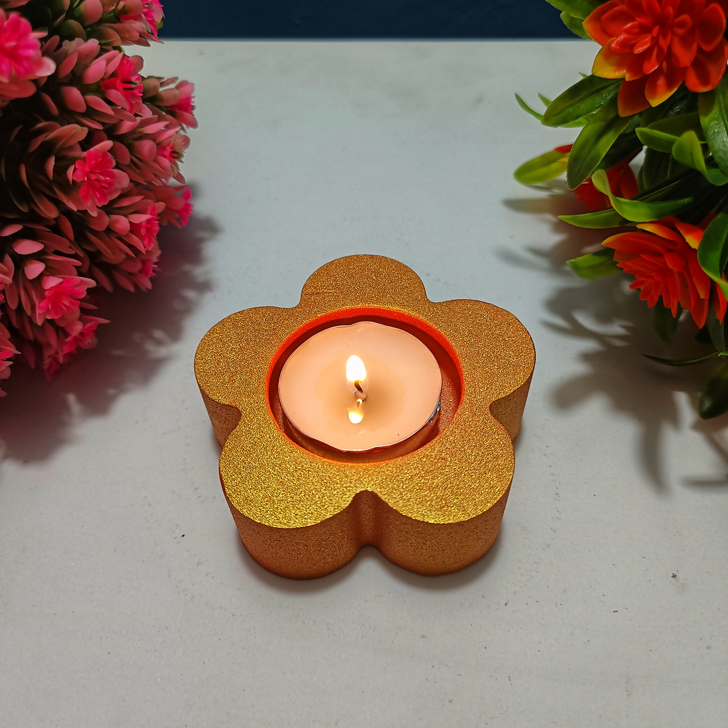 Handmade Flower Diya – Rose Gold| Layered Tealight Holder for Diwali, Pooja & Home Décor | Unique Festival Gift Item