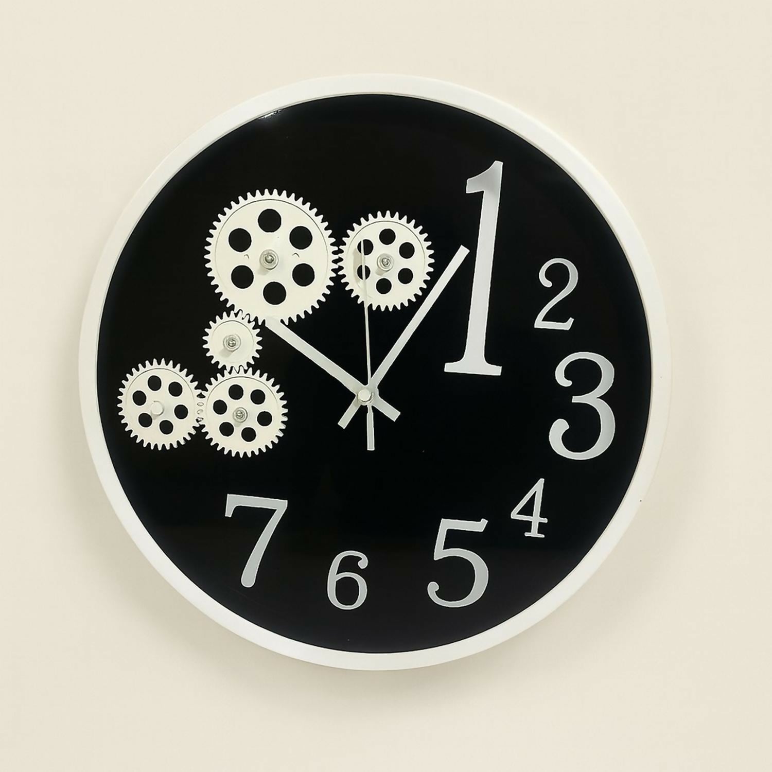 Modern Gear Design Wall Clock for Living Room, Bedroom & Office – Large Decorative Round Analog Clock with Unique Number Style & Black-White Contrast – Silent Quartz Movement, Home Wall Décor