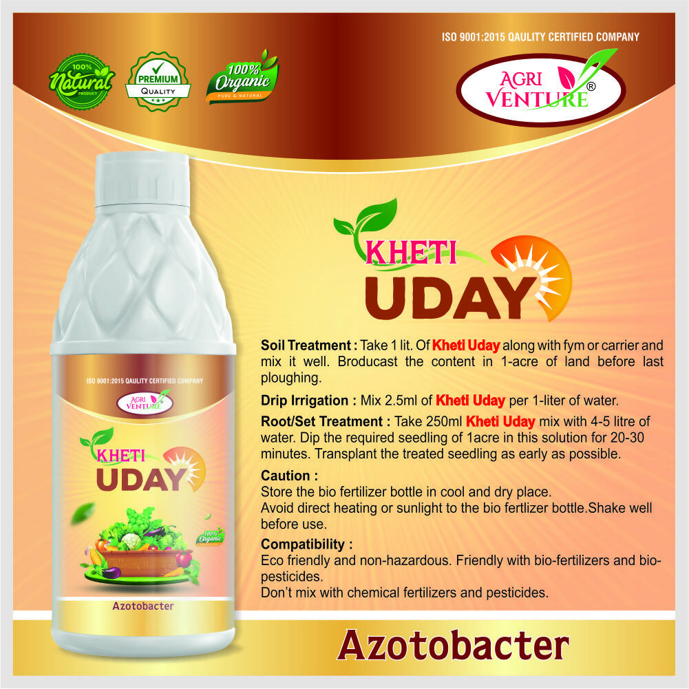 AgriVenture KHETI UDAY ( Azotobacter ) Ulmately Boost Up Biological Nitrogen Fixaon Bactericide Organic Product BIO FIRTILIZERS (1Ltr)