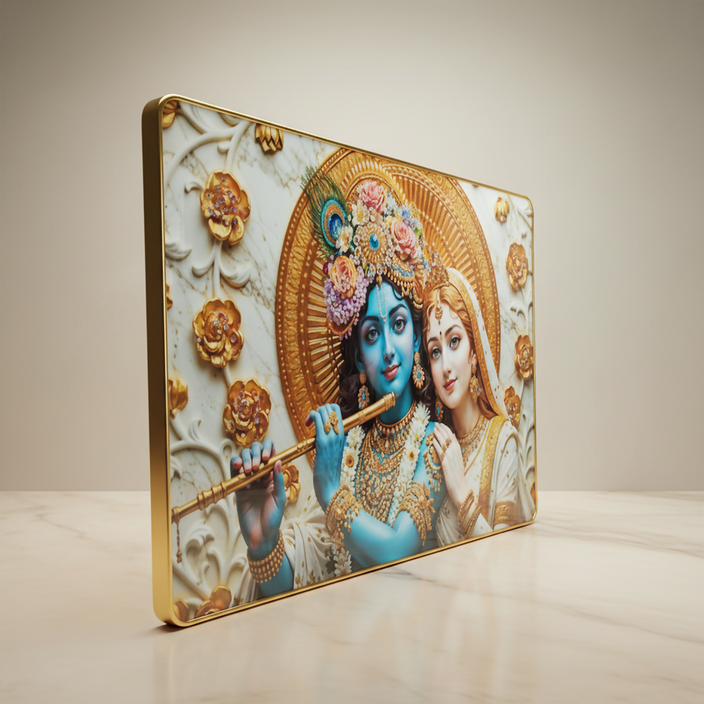 Luxury Radha Krishna Divine Gold Finish Wall Art Frame Home Decor