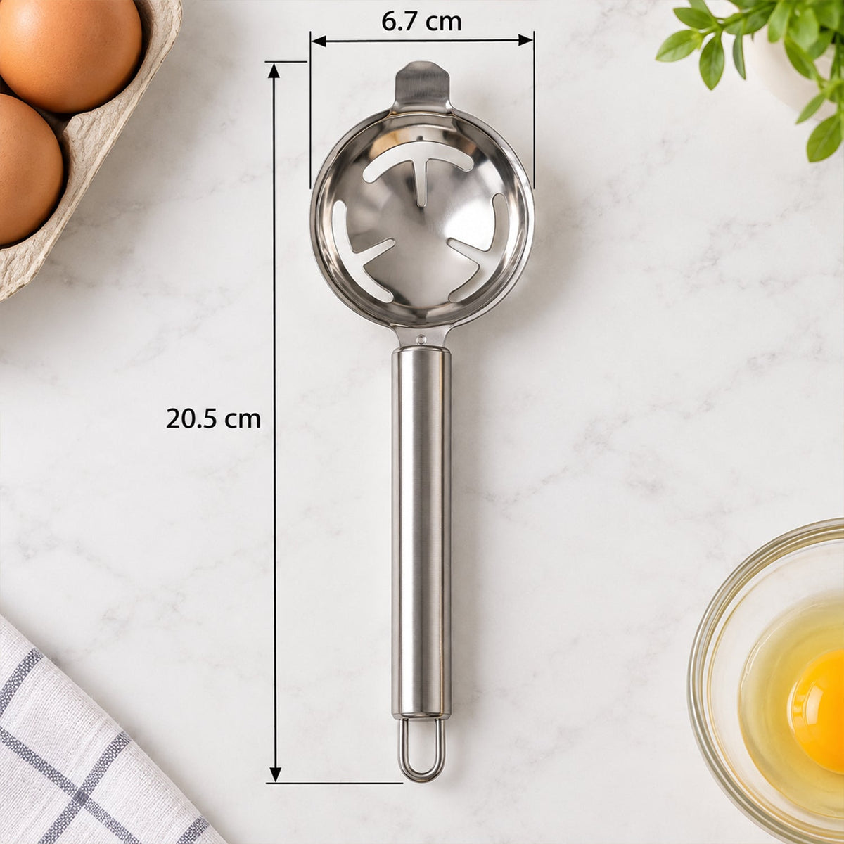 Stainless Steel Egg Yolk Separator with Long Handle for Baking Use (1 Pc)