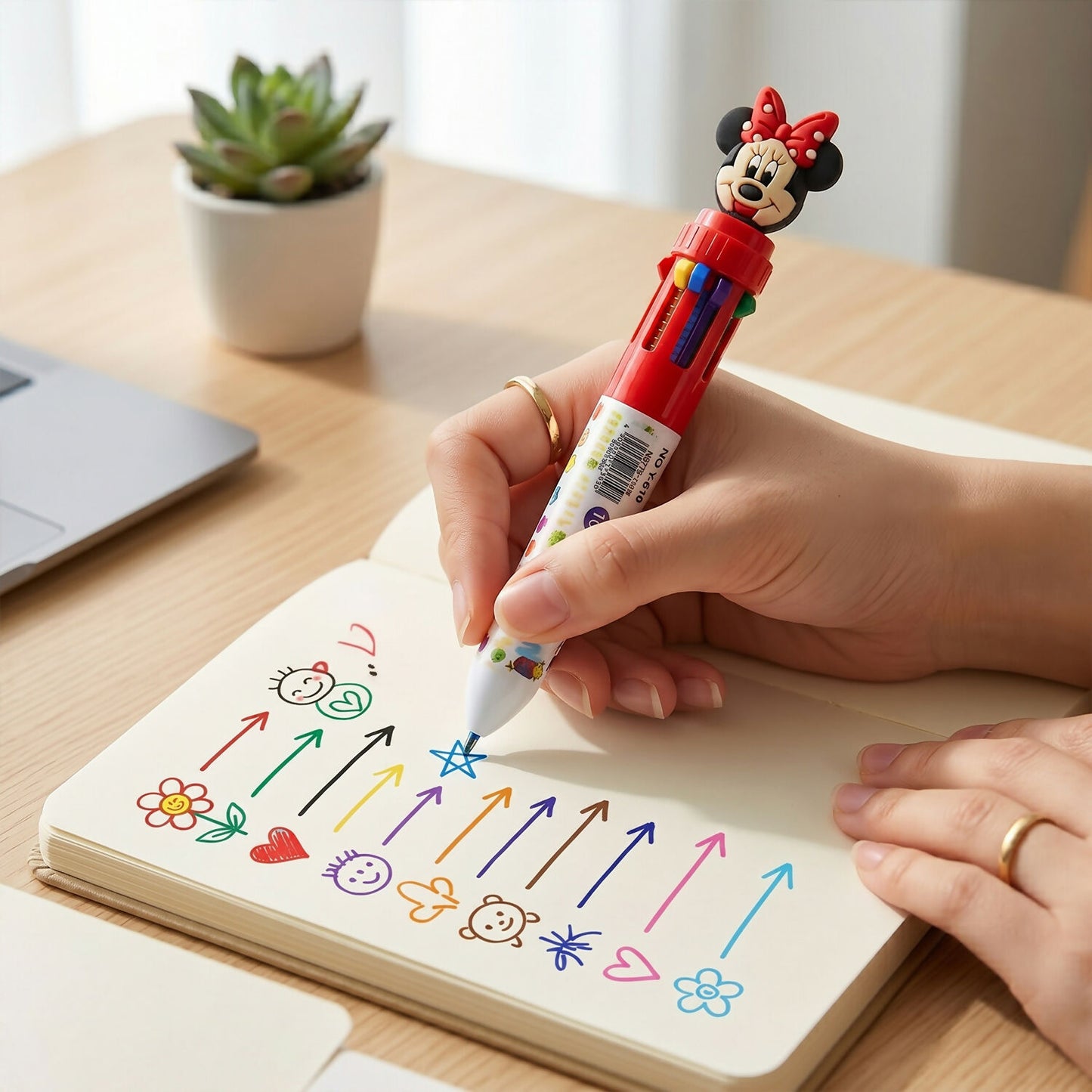 Multi color ink ball pen with retractable tips for kids