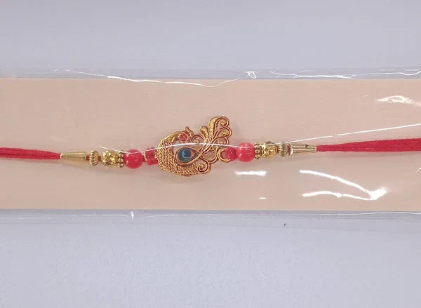 Peacock Rakhi Golden Stone & Bead Designer Band for Brother (50pcs)