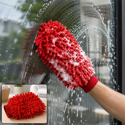 Microfiber Chenille Wash Glove for Window Cleaning Lint Free Mitt (1 Pc)