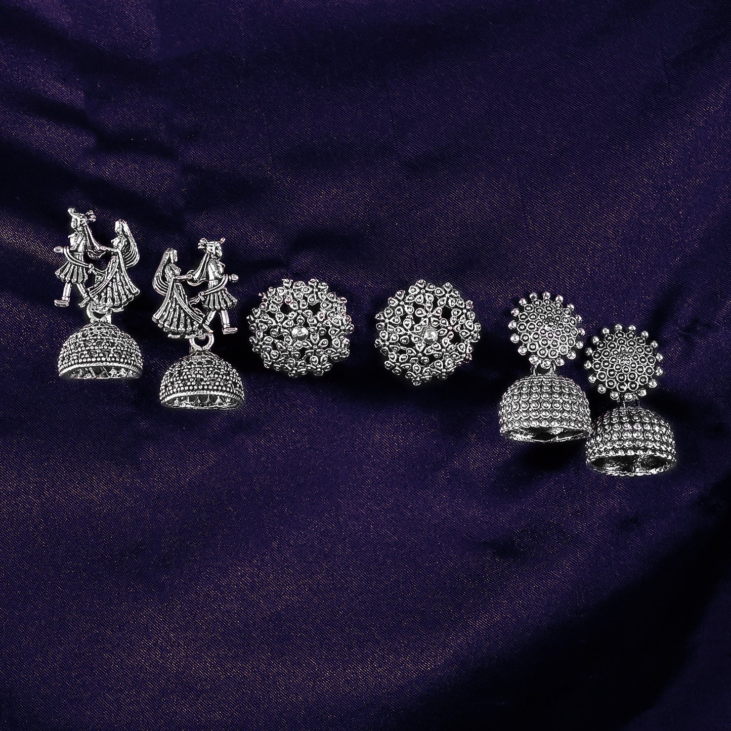 Silver Oxidized Earrings With Different Pattern (3Pc)