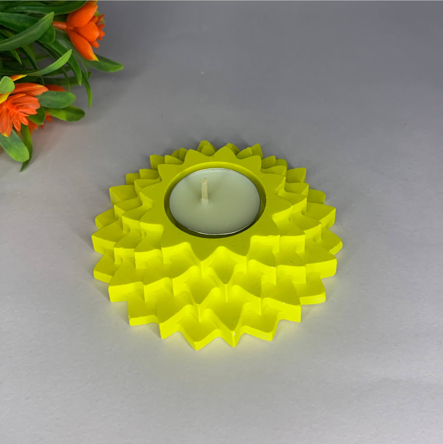 Flower 5-Layer Diya yellow tealight candle Elegant Home Decor Handmade.