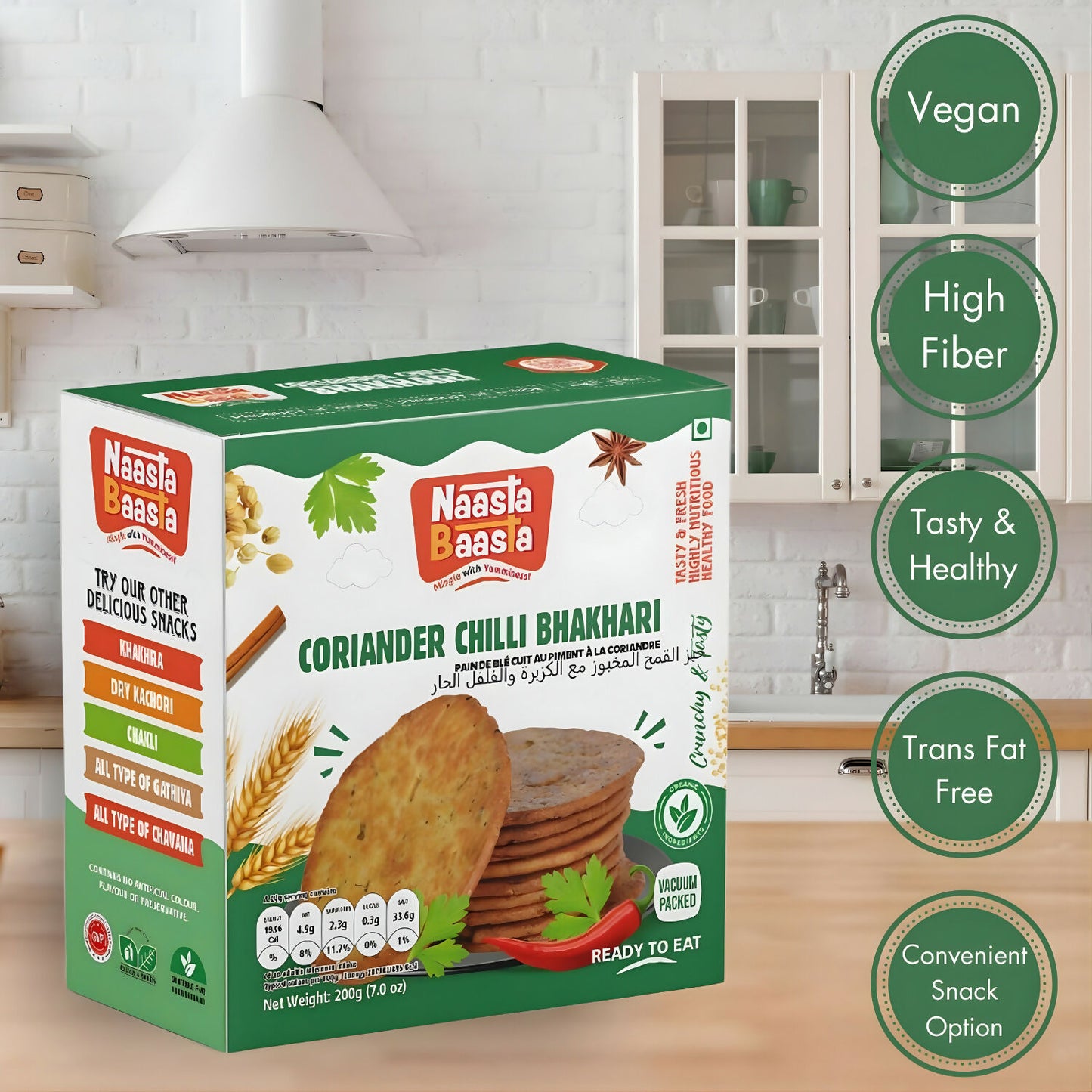 Naasta Baasta Coriander Chilli Bhakhari - Crispy Ready to Eat Snack (200 Gm)