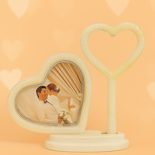 Heart-Shaped LED Photo Frame with Dual Love Design | Romantic Couple Picture Frame with Warm & Colorful Lights | Decorative Wedding, Anniversary & Valentine Gift Showpiece for Home Décor | Electric Table Lamp Style Frame