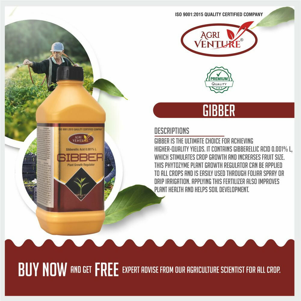 AgriVenture GIBBER ( Gibberellic Acid 0.001% SL ) PGR - Plant Growth Regulator (500 Ml, 1 Ltr.)
