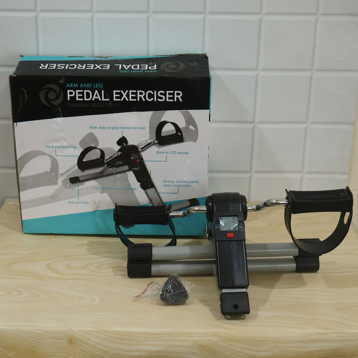 Foldable Mini Cycle Pedal Exerciser with Resistance Knob and Display (1 Set)