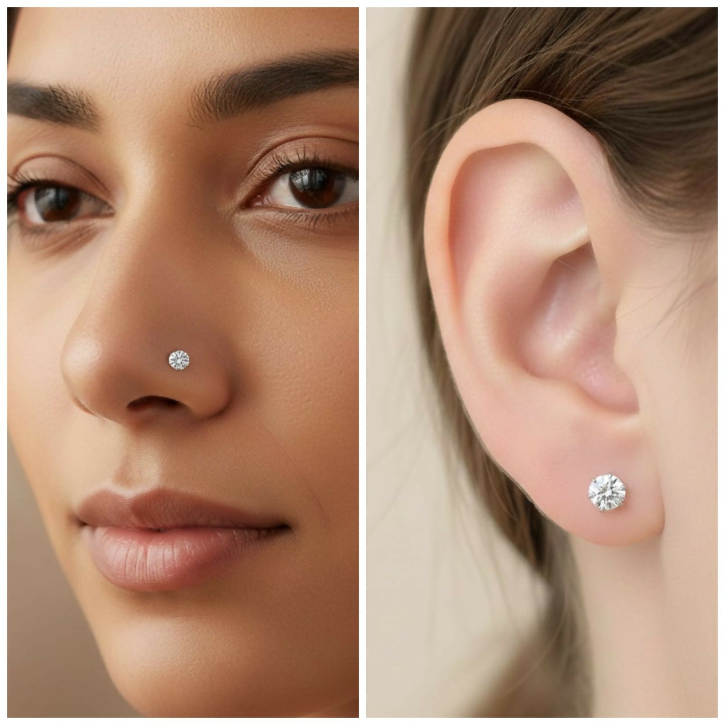 Side view of silver flat back nosepin stud highlighting secure push pin