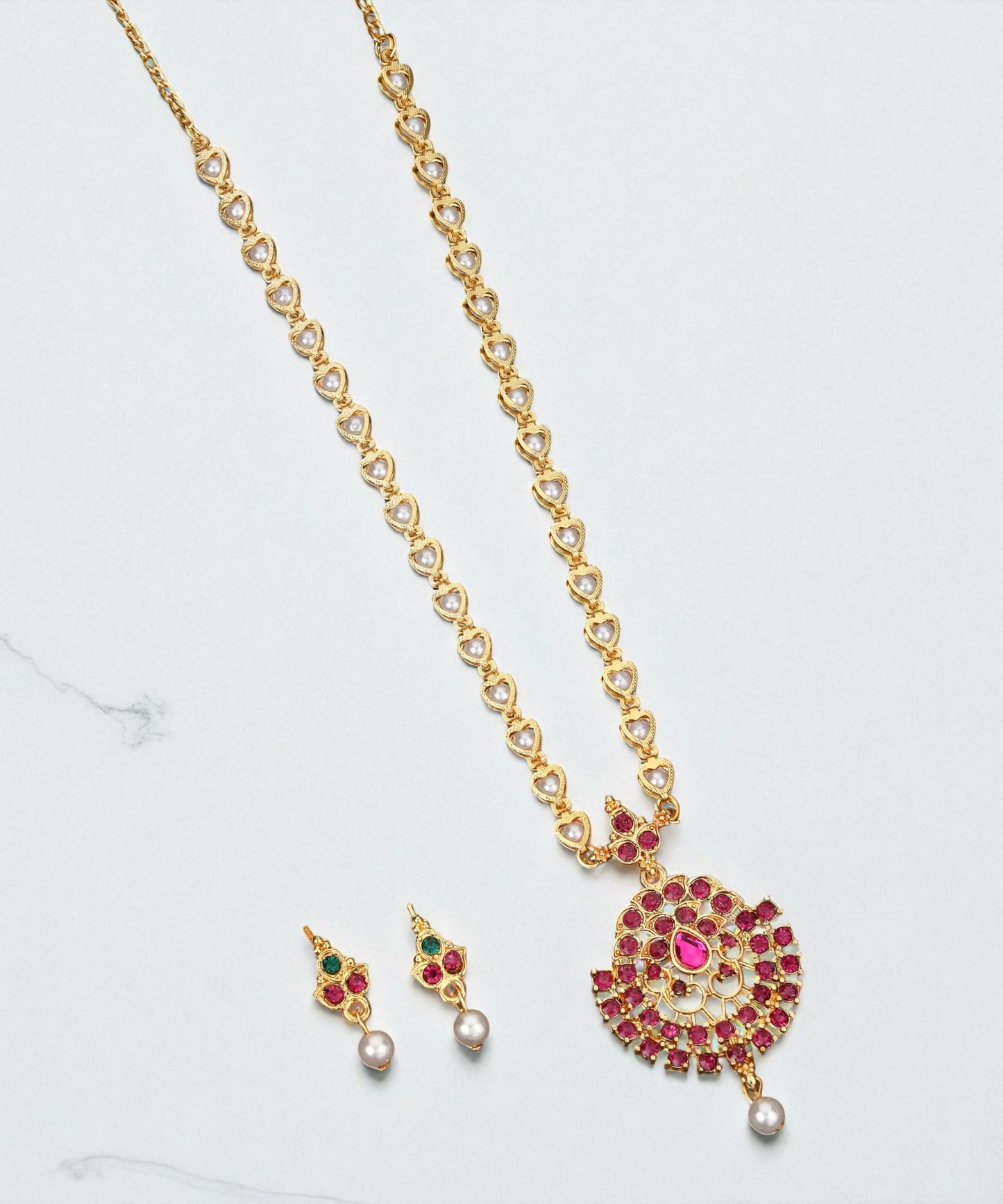 Romantic Gold Ruby Red Crystal Heart Choker Set