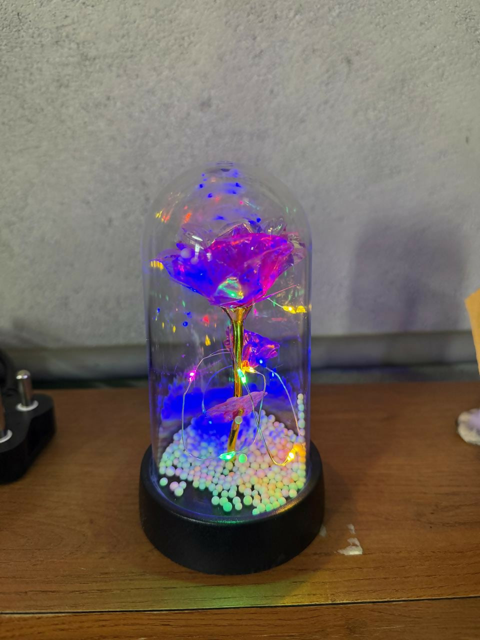 LED Rose Dome Lamp with Decorative Base for Bedroom & Table Decor