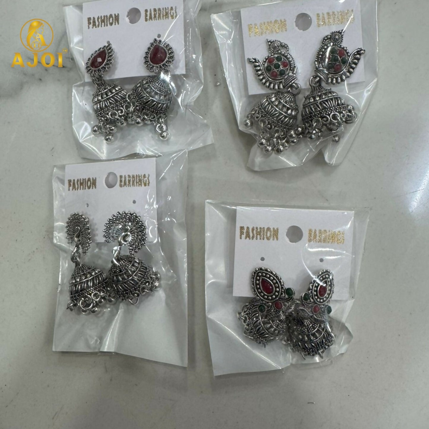 Oxidised Silver Traditional Jhumka Earrings Combo Set (4 Pairs) for Women & Girls