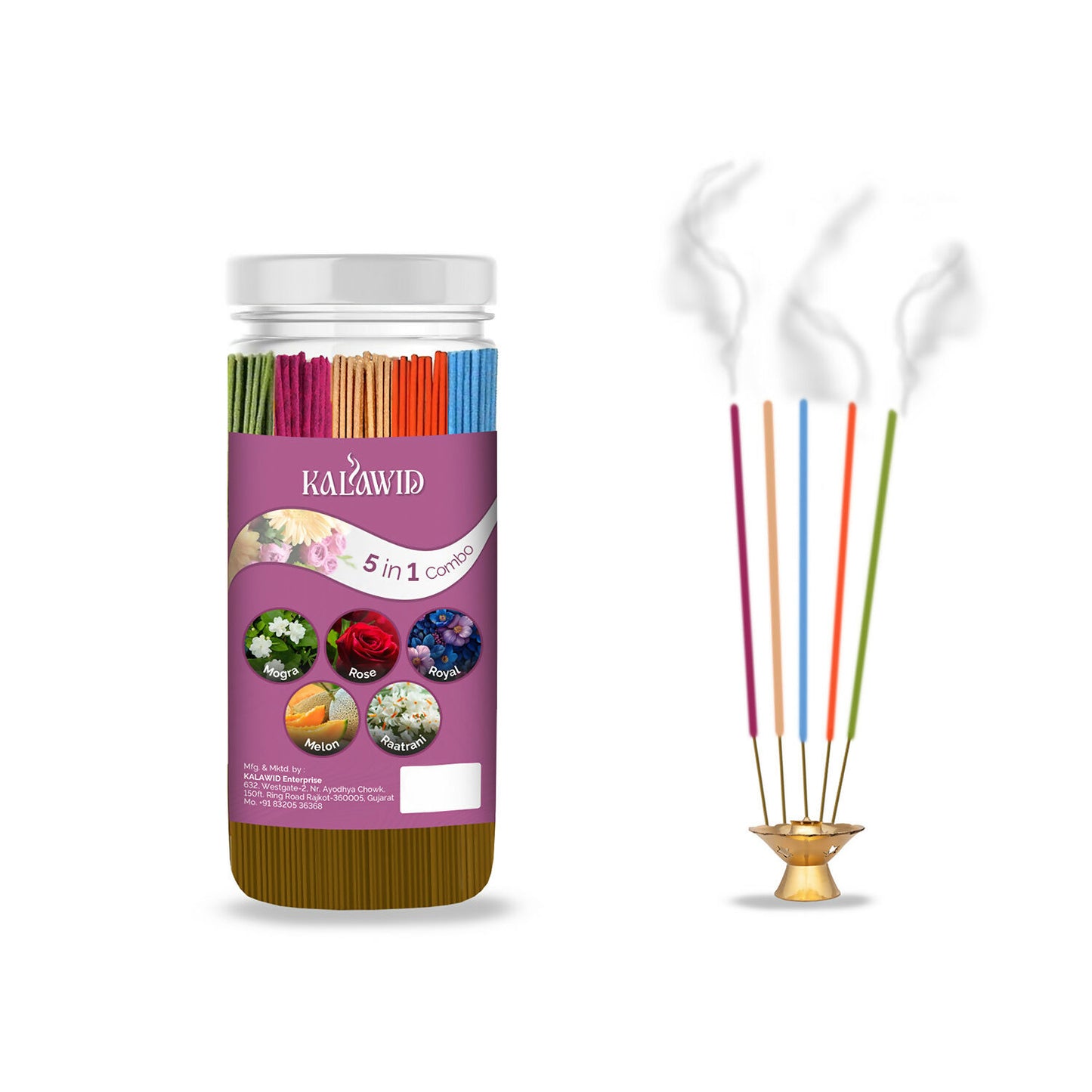 Premium Agarbatti 5 In 1 Combo with Mogra, Rose, Royal, Melon, Ratrani Fragrances for Pooja & Aromatherapy (400 Gm)