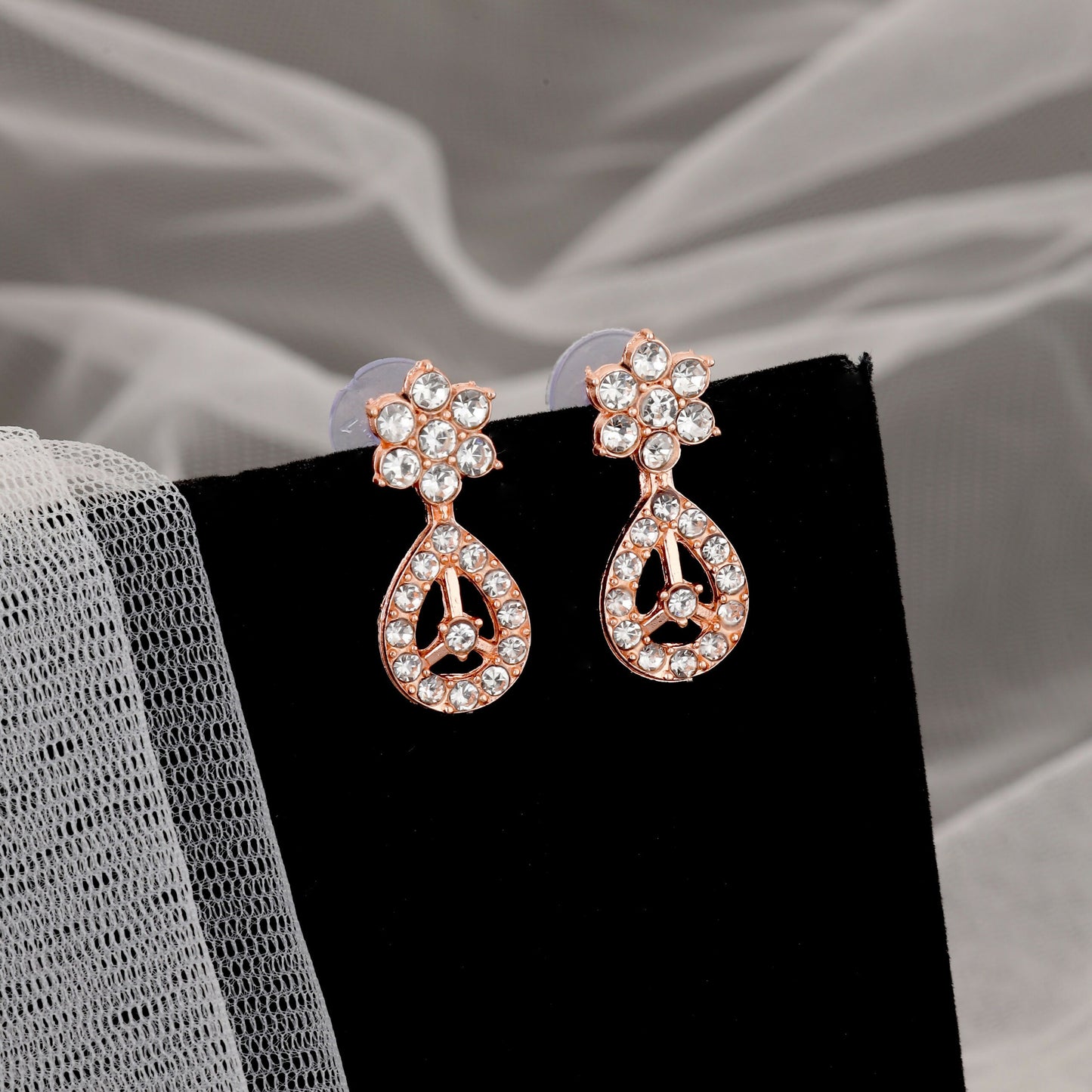 Elegant Floral Necklace & Earrings Set with Stone Accents