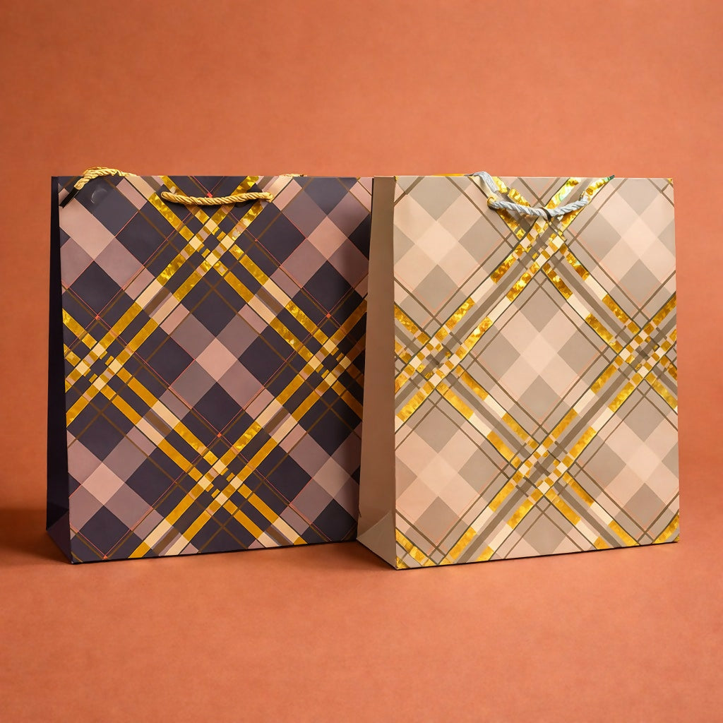 Premium Check Design Gift Bag with Handle Paper Carry Bag (1 PC)