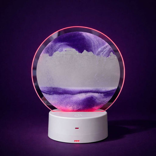 LED Round Static Purple Sand Art Lamp | Ambient Decorative Night Light Décor