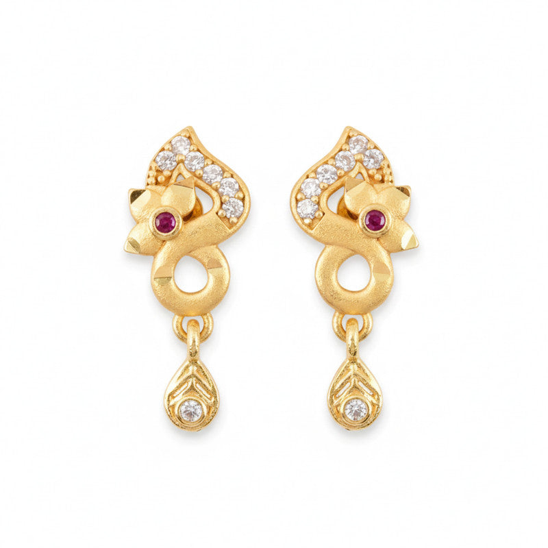 Premium Gold Plated Designer Earrings with Ruby & Crystal Drops