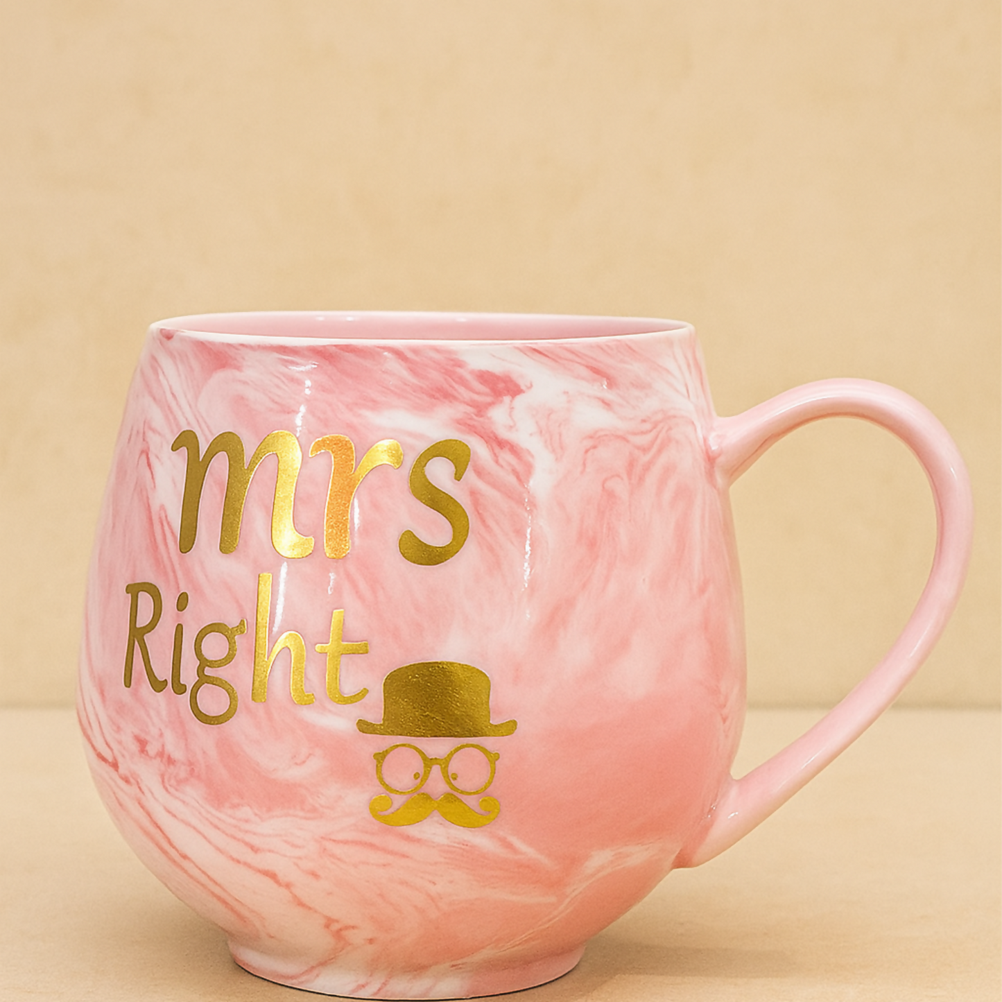 Pink Marble Ceramic Coffee Mug for Women – Elegant Round Shape Cup for Tea, Coffee & Milk – Premium Glossy Finish Designer Mug for Gifting, Office & Home Use