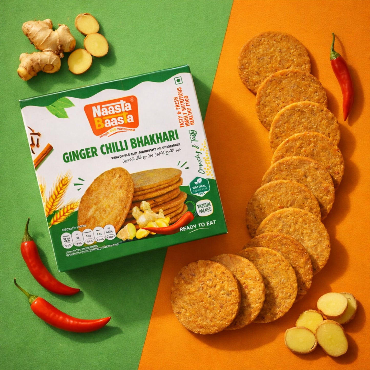 Naasta Baasta Ginger Chilli Bhakhari Spicy & Fresh Ready to Eat Crispy Tea-Time Snack (200gm)