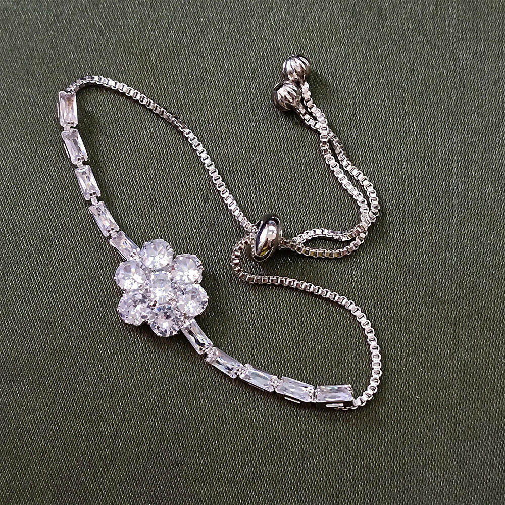 Silver Plated Ad Stone Adjustable Bracelet