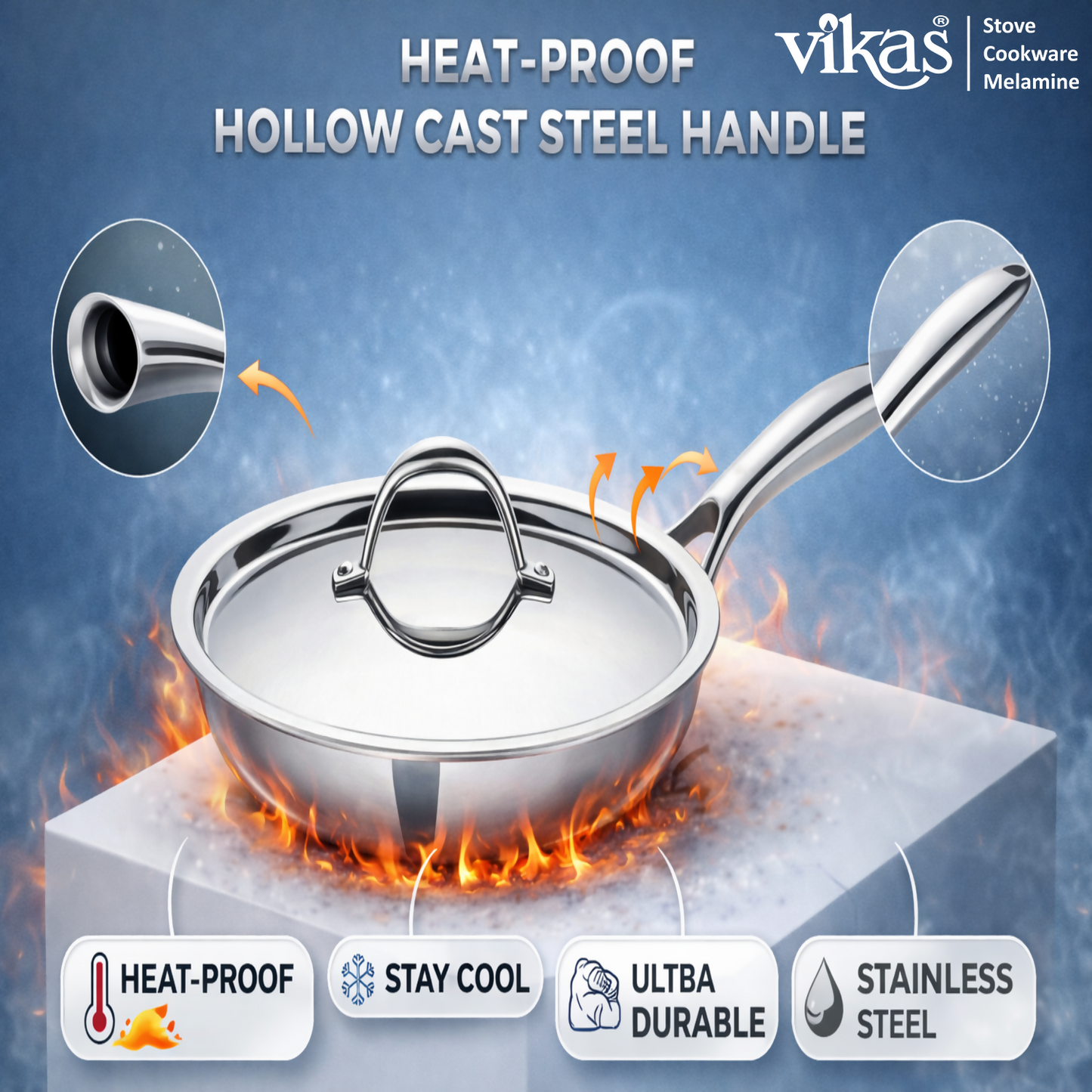 Close-up of Vikas Triply Frypan handle