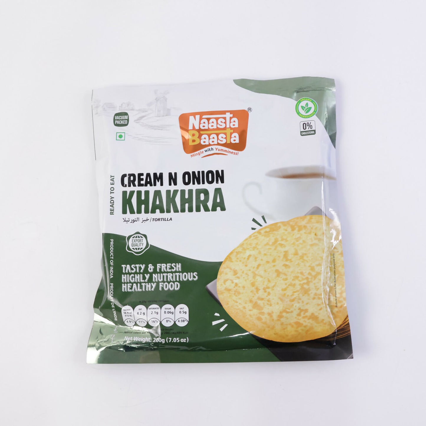 Naasta Baasta Cream N Onion Khakhra Ready to Eat Crispy & Nutritious Snack (200gm)