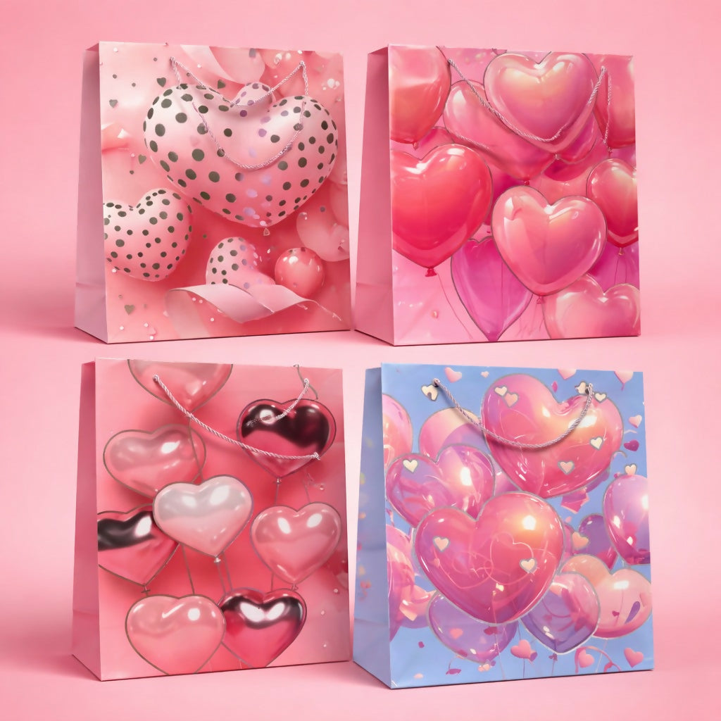 Heart Balloon Print Gift Paper Bag with Handle 1 Piece