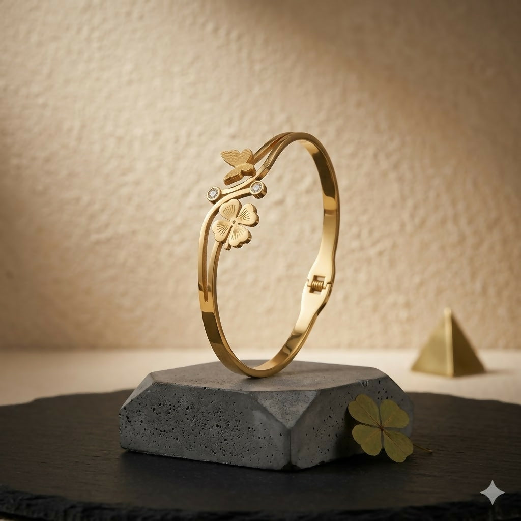 Close-up of detailed flower segments on bracelet