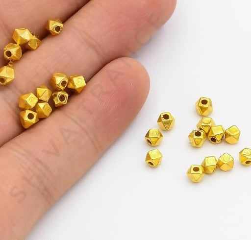 Gold-Plated Hexagon Spacer Beads for Jewelry Making – Diamond Cut Design (Pack of 50)
