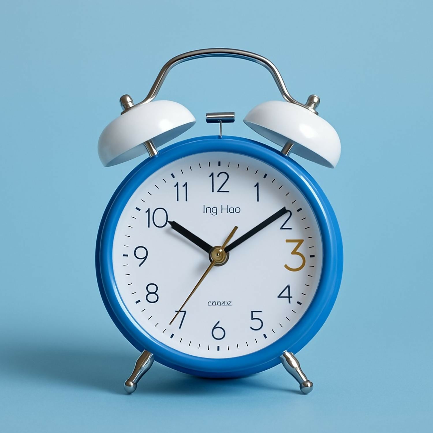 Classic Retro Blue Twin Bell Analog Alarm Clock with Loud Ringer, White Dial & Metal Frame | Non-Ticking Silent Quartz Movement | Battery Operated Bedside Table Clock for Home, Bedroom, Office & Kids