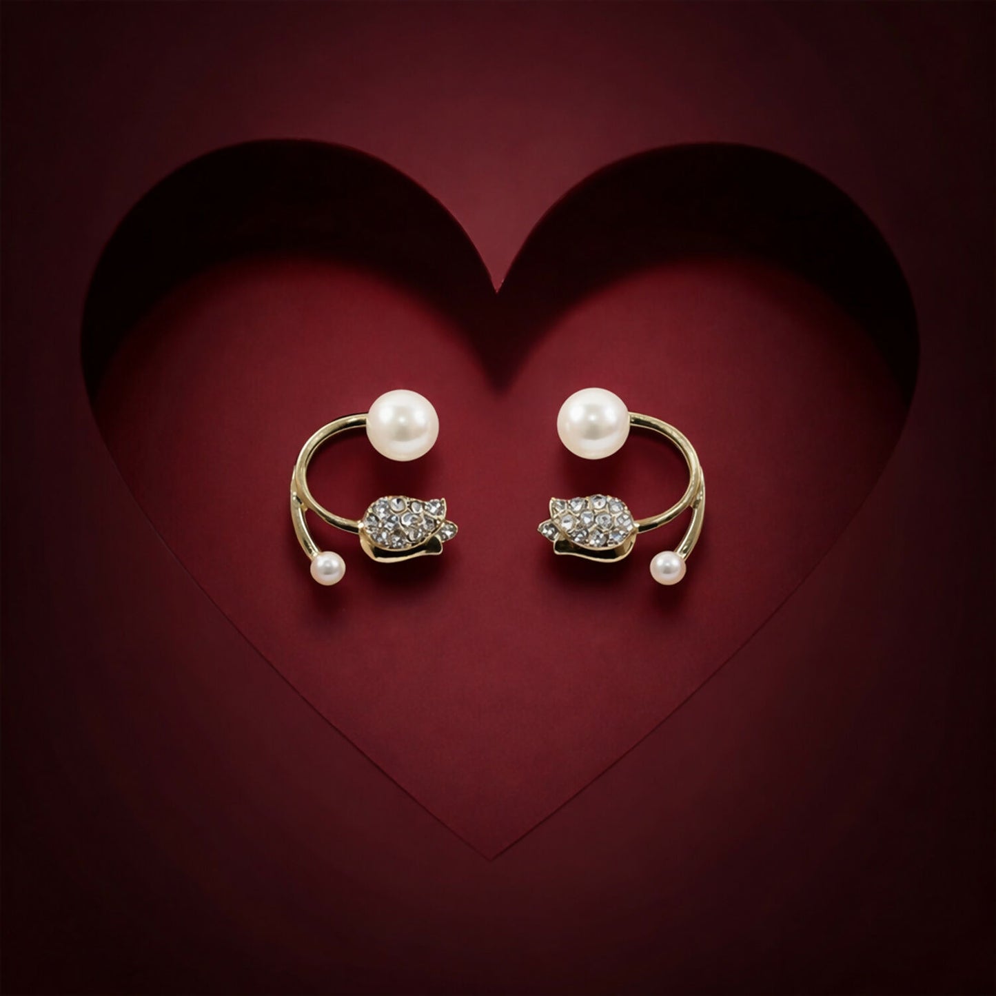 Korean style pearl crystal designer stud earrings front view