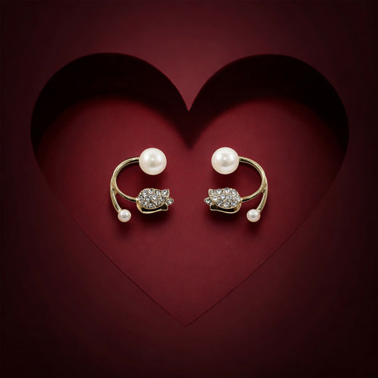 Korean Style Pearl Crystal Designer Stud Earrings for Women & Girls