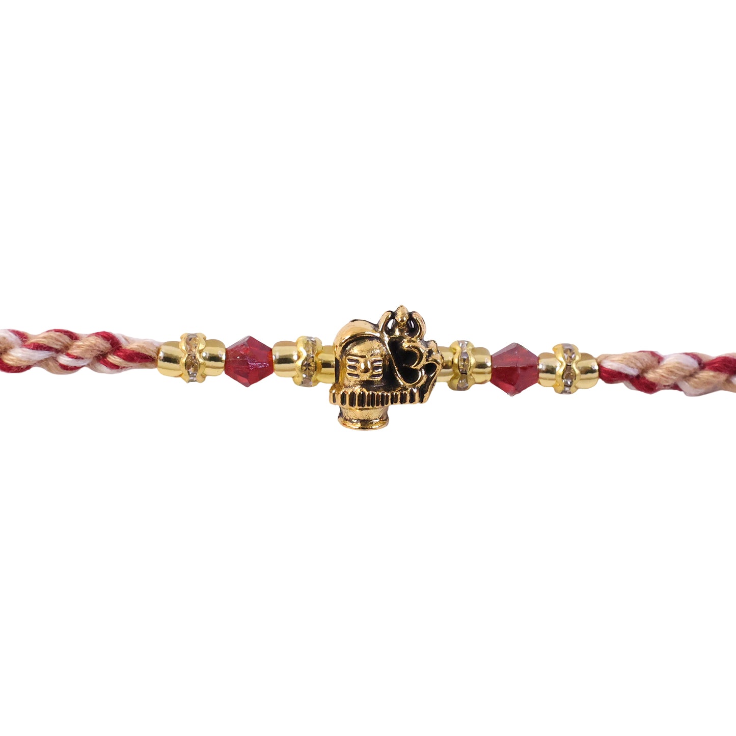 Sacred Deity Rakhi with Red-Beige Thread and Gold Pendant for Raksha Bandhan Gift