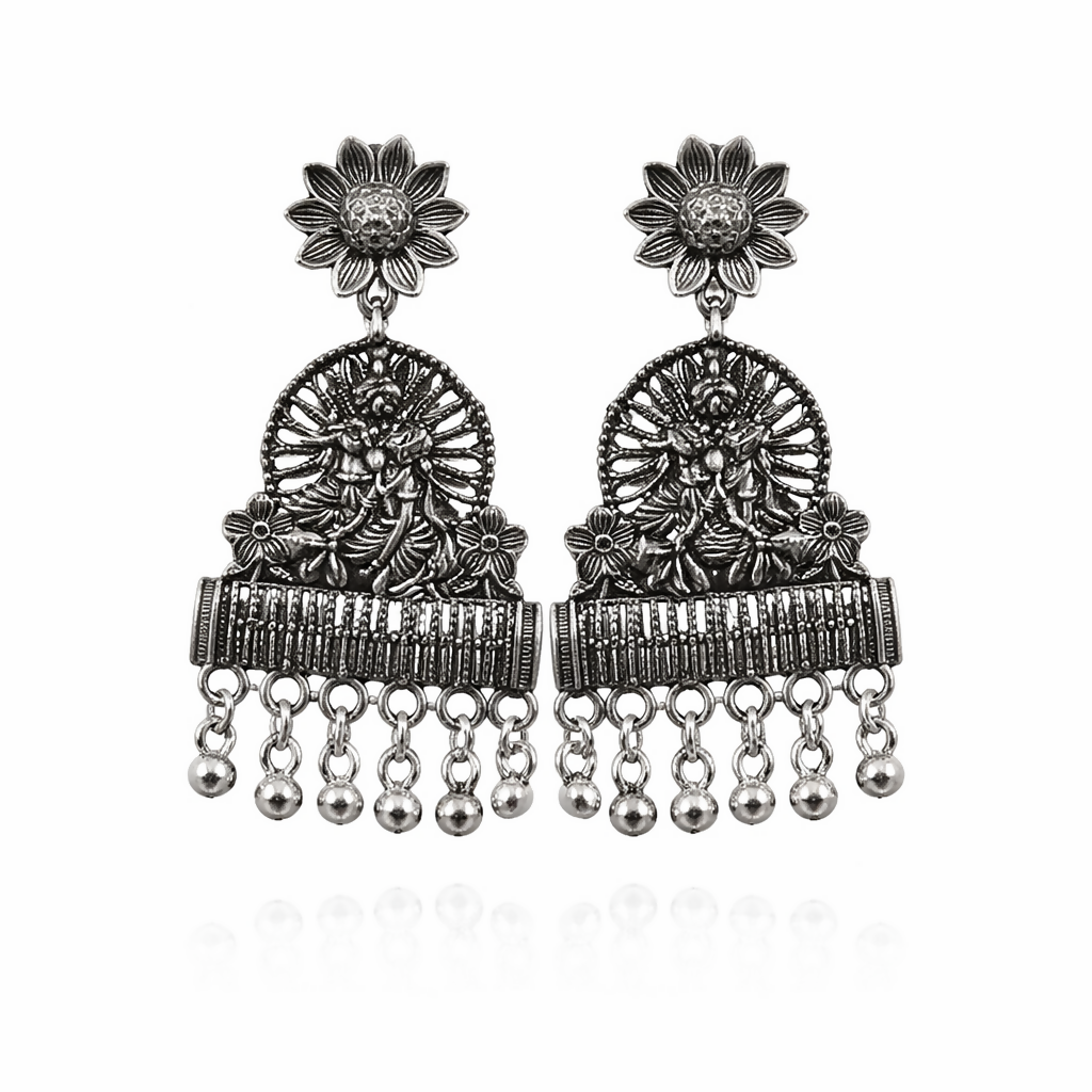 Traditional Elegant Silver Oxidised Jhumka Earrings for Women