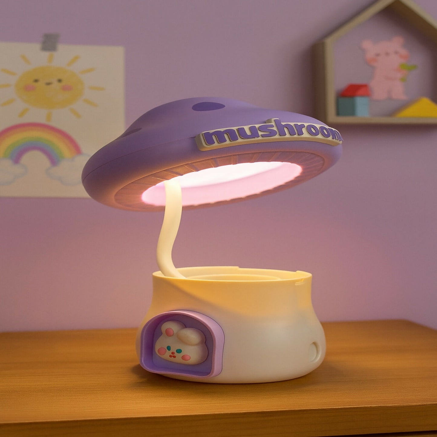 Cute Purple Mushroom LED Night Lamp for Kids Bedroom, Nursery & Bedside