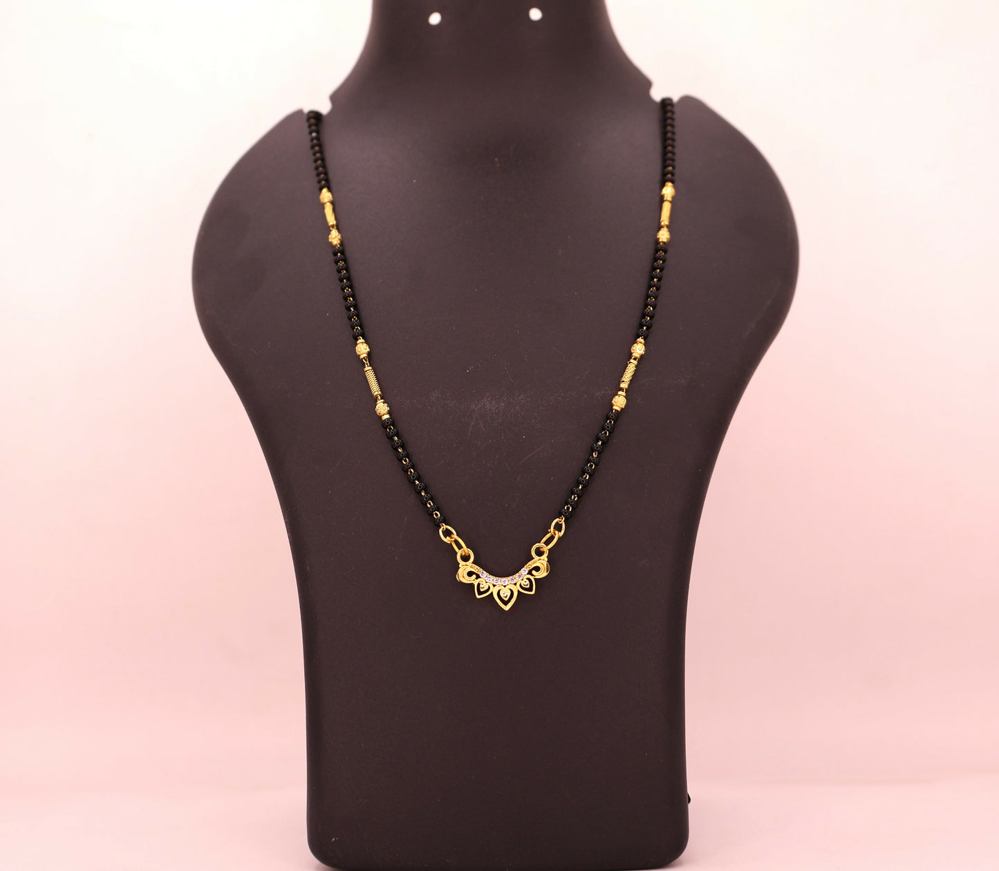Gold Plated Heart Pendant Mangalsutra with Black Beads