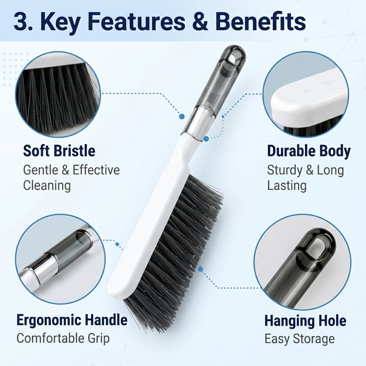 Household Cleaning Hand Brush with Soft Bristles and Grip (1 Pc, 36x8 Cm)