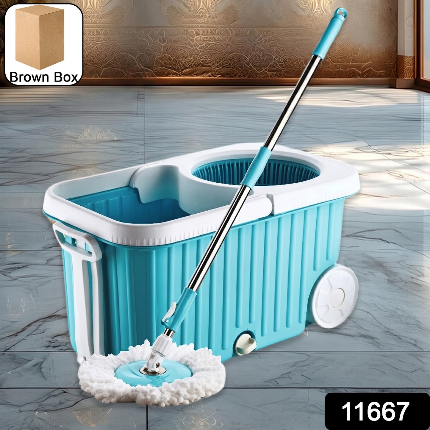 Close-up of stainless steel spinner on Apex Magic Spin Mop