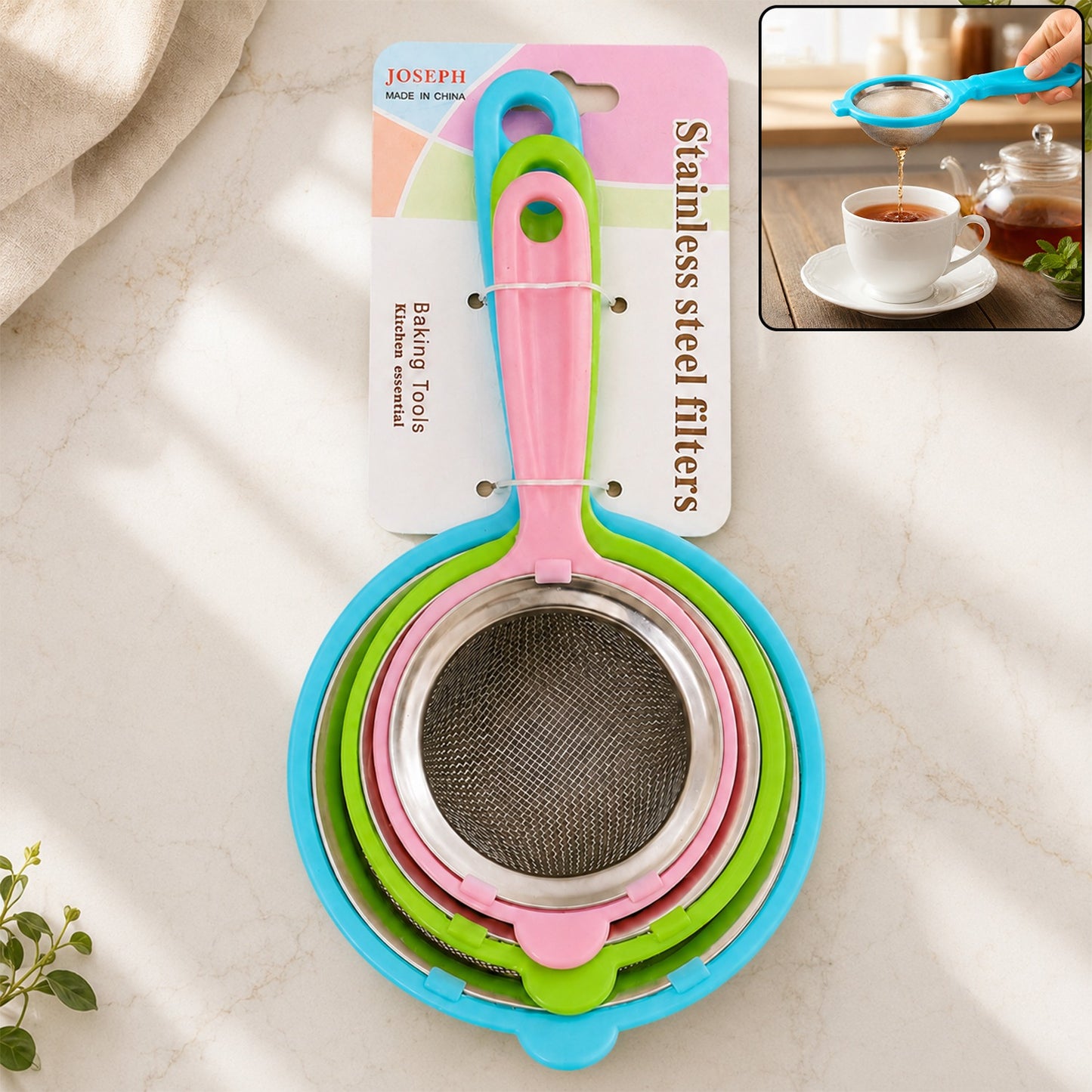 3 in 1 Mesh Strainer Set with Long Handles for Kitchen Use (3 Pc)